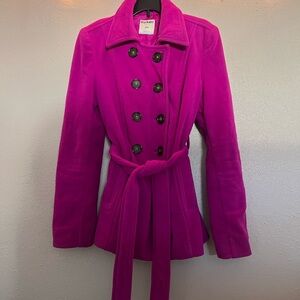 Women's Hot Pink Double-Breasted Peacoat